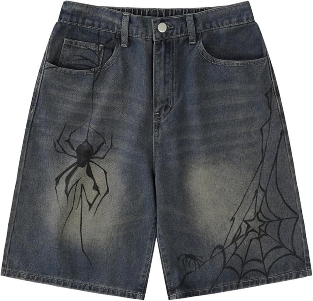 POHADON Y2K Blue Denim Shorts Summer Casual Loose Straight Leg Unisex Baggy Jean